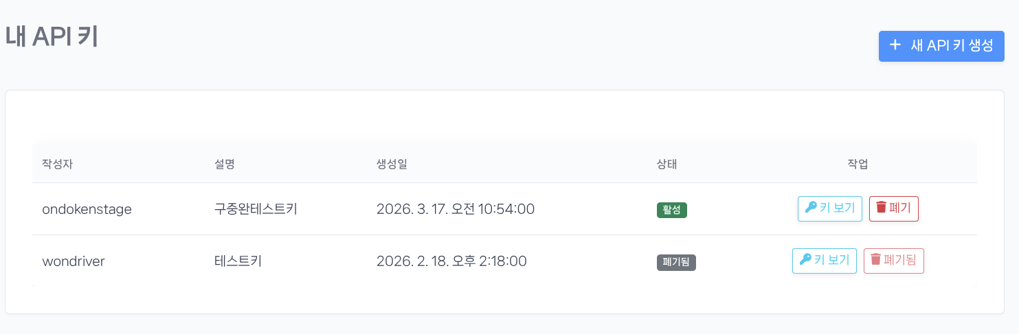 API 키 목록